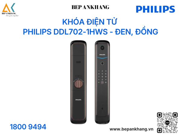 Khóa điện tử PHILIPS DDL702-1HWS - Đen, Đồng